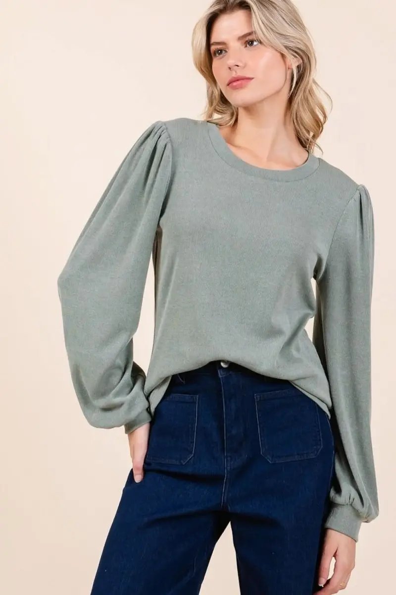 Mittoshop Round Neck Long Sleeve Rib Knit Top - Love Salve